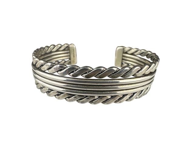Sterling Silver Unisex Cuff Bracelet Rope Design Handcrafted Adjustable
