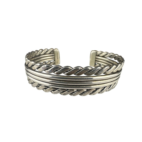 Sterling Silver Unisex Cuff Bracelet Rope Design Handcrafted Adjustable