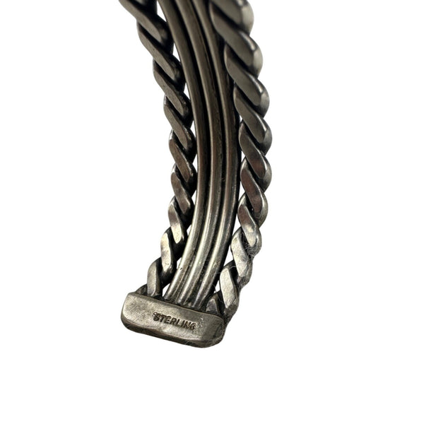 Sterling Silver Unisex Cuff Bracelet Rope Design Handcrafted Adjustable