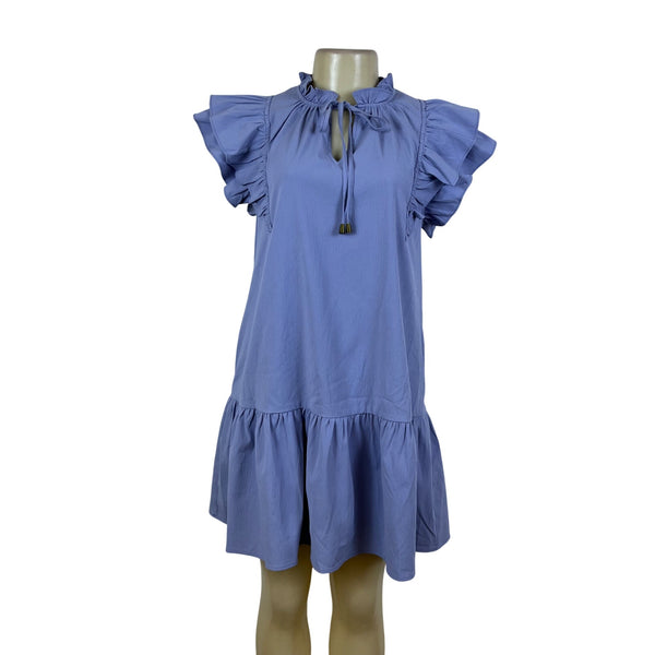 Entro Women’s Blue Ruffle Sleeve Tiered Dress Polyester Lightweight Summer Sz S