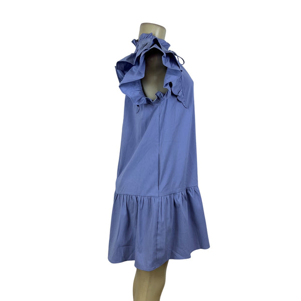 Entro Women’s Blue Ruffle Sleeve Tiered Dress Polyester Lightweight Summer Sz S