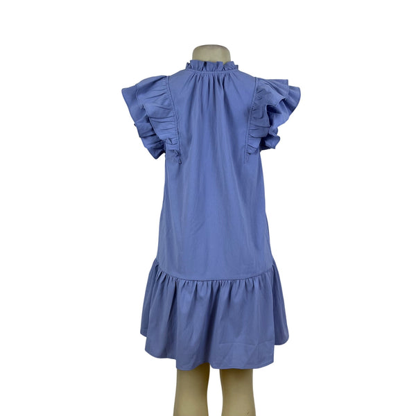 Entro Women’s Blue Ruffle Sleeve Tiered Dress Polyester Lightweight Summer Sz S