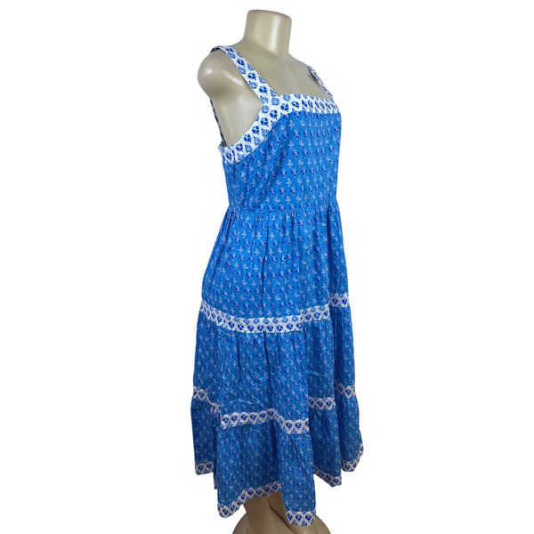 J.Crew Blue & White Floral Sleeveless Square Neck Dress W/ Lace Trim Sz 6 - New