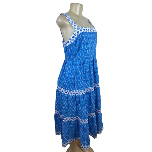 J.Crew Blue & White Floral Sleeveless Square Neck Dress W/ Lace Trim Sz 6 - New