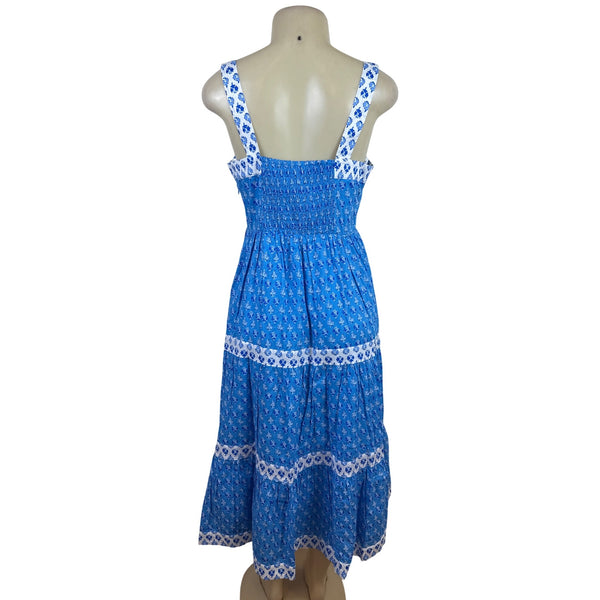J.Crew Blue & White Floral Sleeveless Square Neck Dress W/ Lace Trim Sz 6 - New
