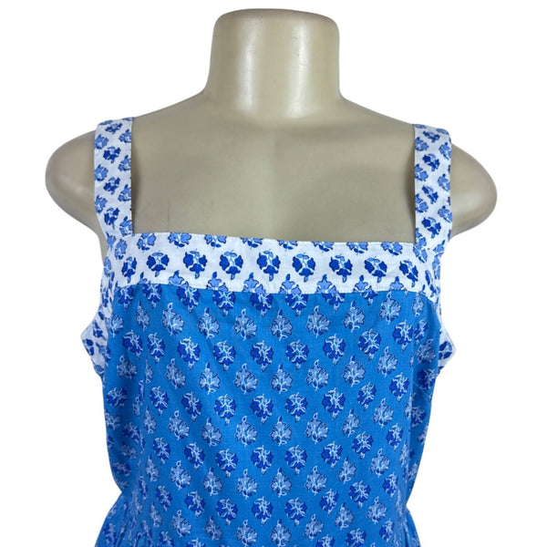 J.Crew Blue & White Floral Sleeveless Square Neck Dress W/ Lace Trim Sz 6 - New