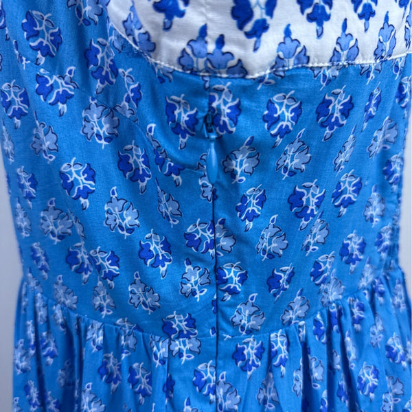 J.Crew Blue & White Floral Sleeveless Square Neck Dress W/ Lace Trim Sz 6 - New