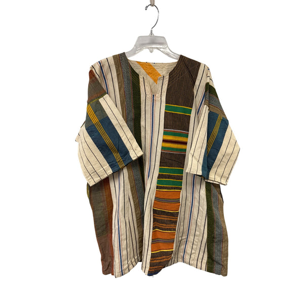Handwoven Unisex Multicolor Cotton Dashiki Top Striped Loose Fit Traditional Design