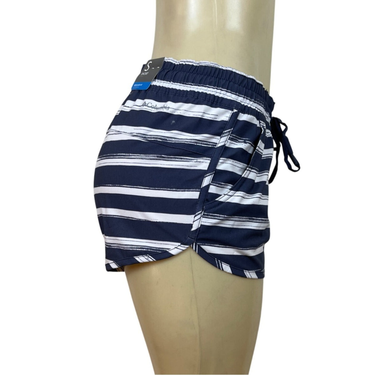 Columbia Women's Omni Shade Regular Fit Striped Navy & White Shorts Size S