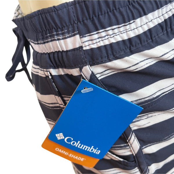 Columbia Women's Omni Shade Regular Fit Striped Navy & White Shorts Size S