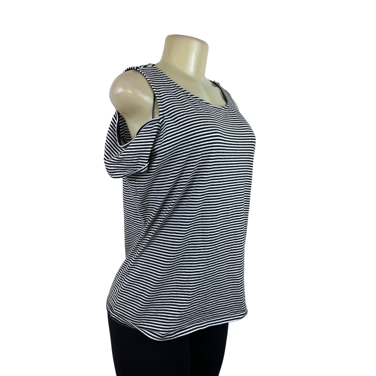 Michael Kors Striped Cold Shoulder Black & White Top Womens Shirt Size L