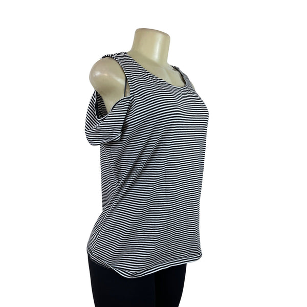 Michael Kors Striped Cold Shoulder Black & White Top Womens Shirt Size L
