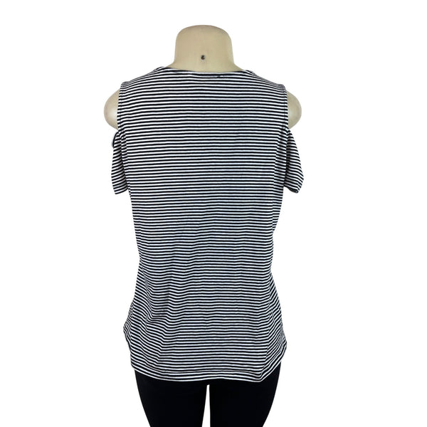 Michael Kors Striped Cold Shoulder Black & White Top Womens Shirt Size L