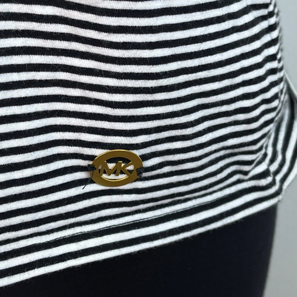 Michael Kors Striped Cold Shoulder Black & White Top Womens Shirt Size L