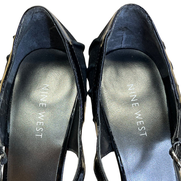 Nine West Women’s Black Suede & Patent Leather T-Strap Rhenium Heels Size 7.5M