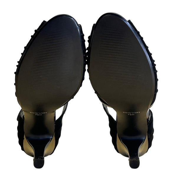 Nine West Women’s Black Suede & Patent Leather T-Strap Rhenium Heels Size 7.5M