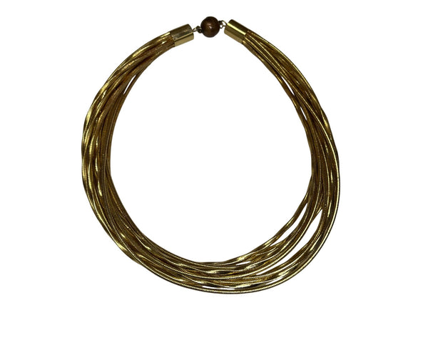 Gold Tone Womens Multi-Strand Metallic Necklace With Magnetic Clasp 18 Inches Long