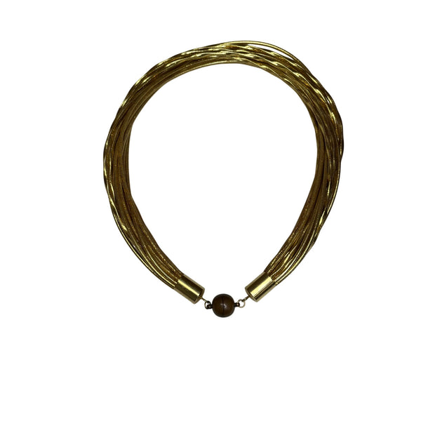 Gold Tone Womens Multi-Strand Metallic Necklace With Magnetic Clasp 18 Inches Long