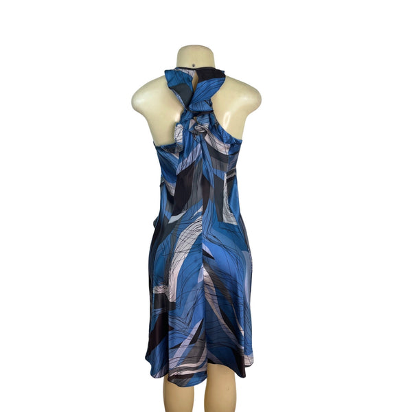 Banana Republic Womens Halter Neck Ruffle Dress Blue/Black Abstract Print