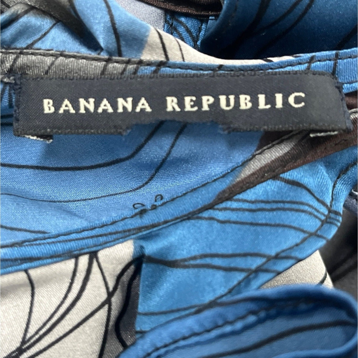 Banana Republic Womens Halter Neck Ruffle Dress Blue/Black Abstract Print