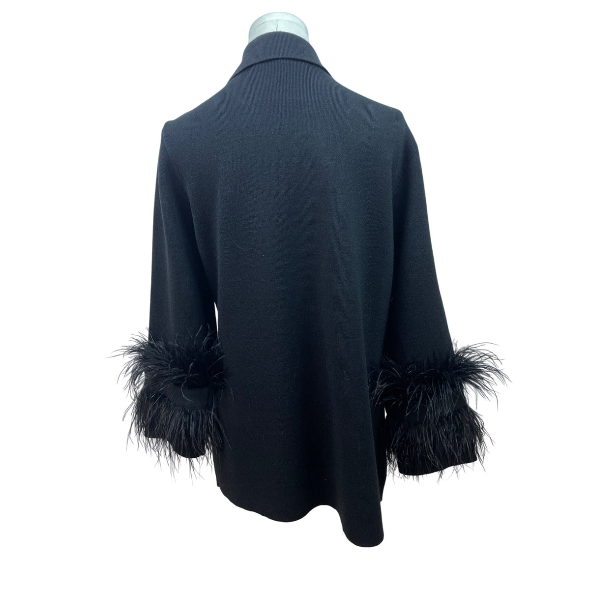 Kobi Halperin Womens Black Open Front Cardigan With Feather Trim Sleeves Size L