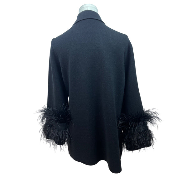 Kobi Halperin Womens Black Open Front Cardigan With Feather Trim Sleeves Size L