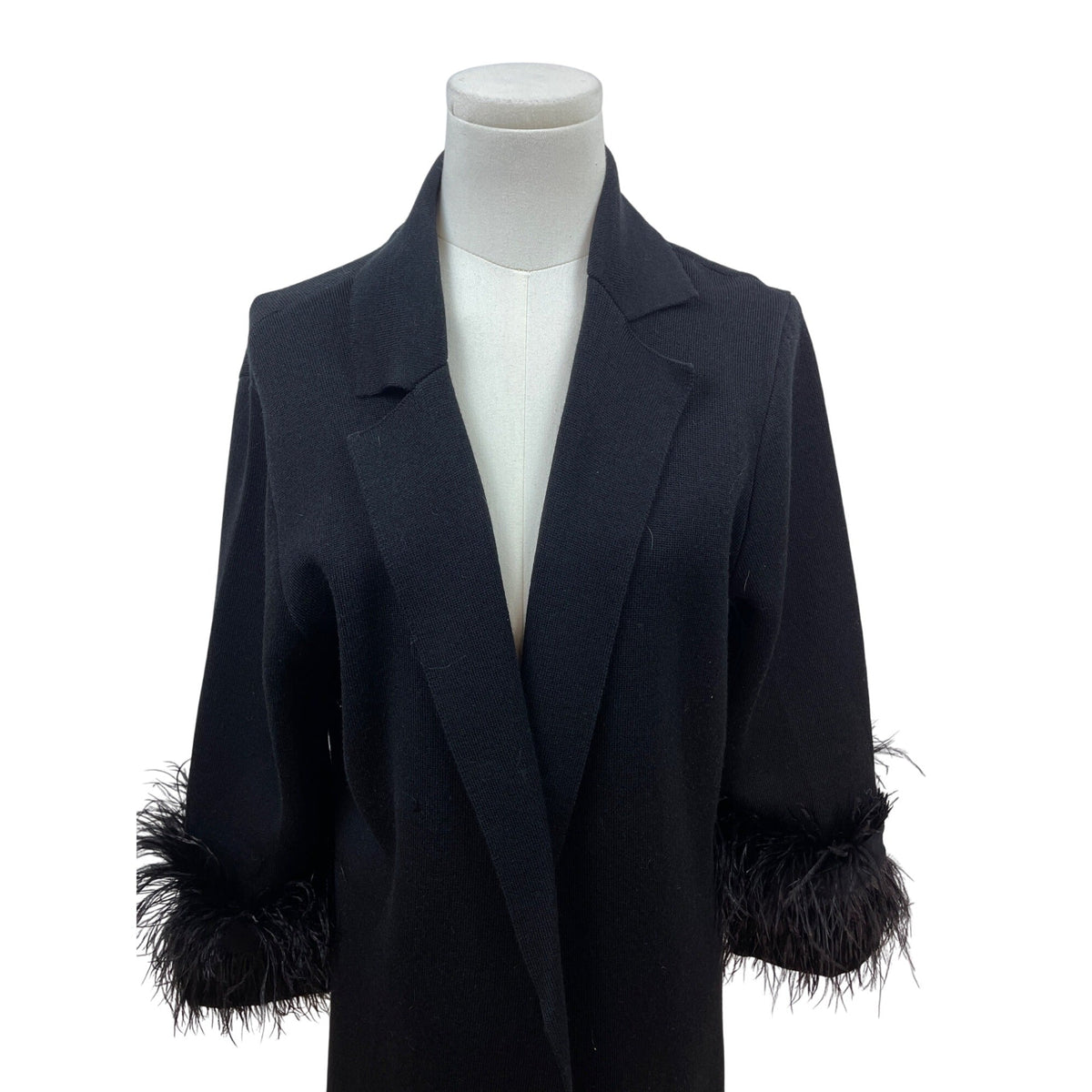 Kobi Halperin Womens Black Open Front Cardigan With Feather Trim Sleeves Size L