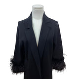 Kobi Halperin Womens Black Open Front Cardigan With Feather Trim Sleeves Size L