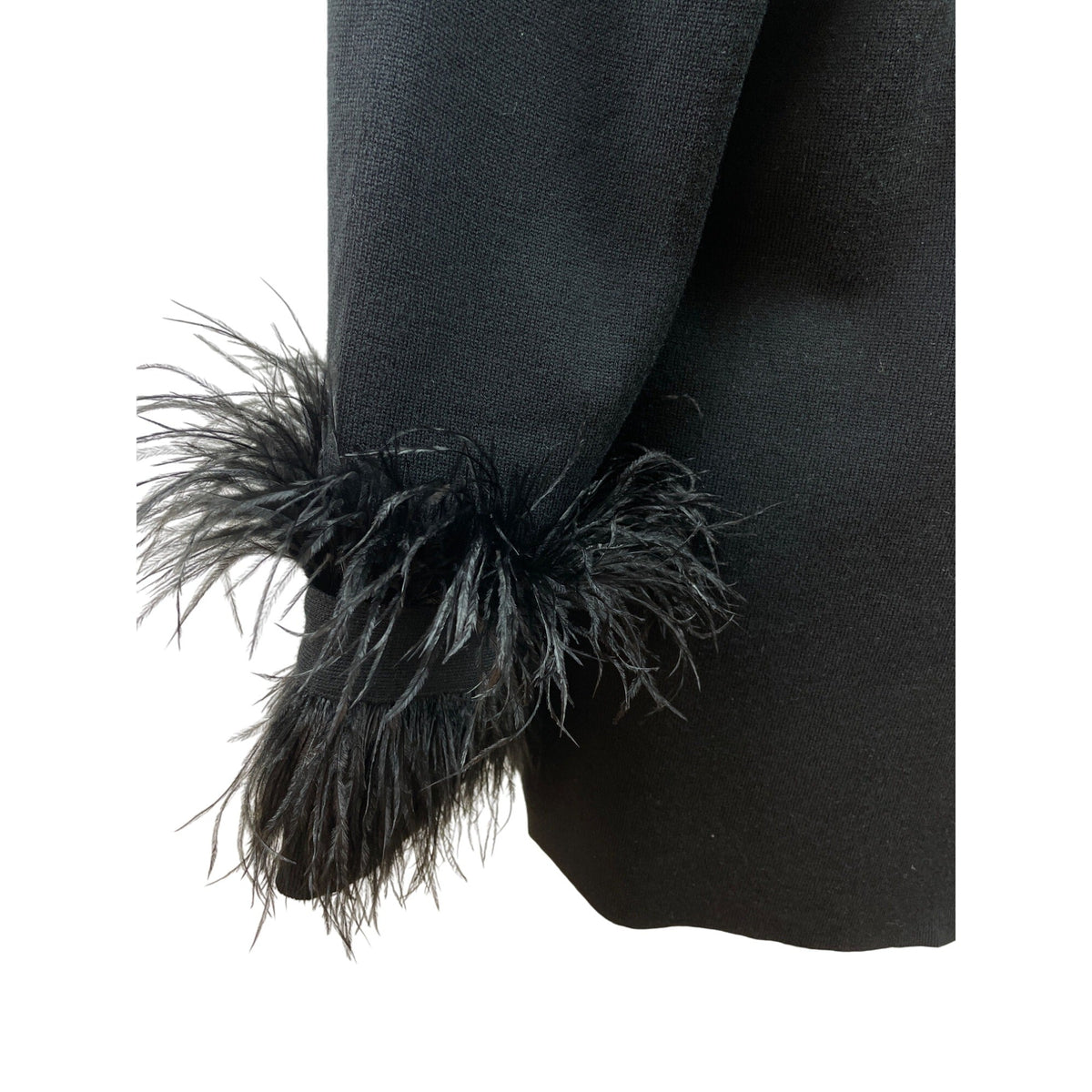 Kobi Halperin Womens Black Open Front Cardigan With Feather Trim Sleeves Size L