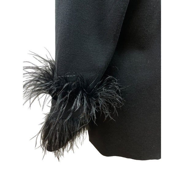 Kobi Halperin Womens Black Open Front Cardigan With Feather Trim Sleeves Size L