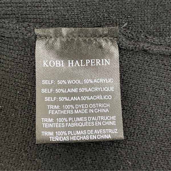 Kobi Halperin Womens Black Open Front Cardigan With Feather Trim Sleeves Size L