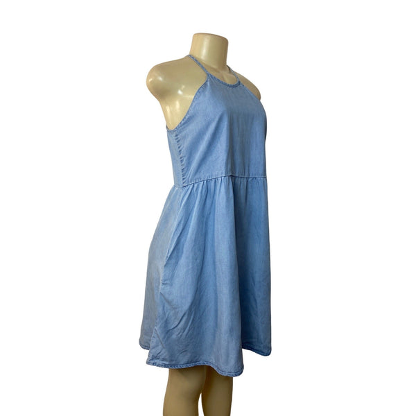 Mango Denim Women's Blue Frill Denim Style Sun Dress Sz XS
