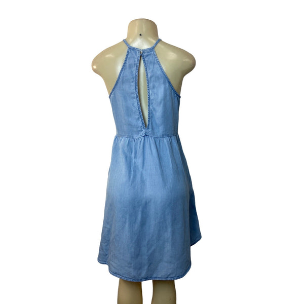 Mango Denim Women's Blue Frill Denim Style Sun Dress Sz XS