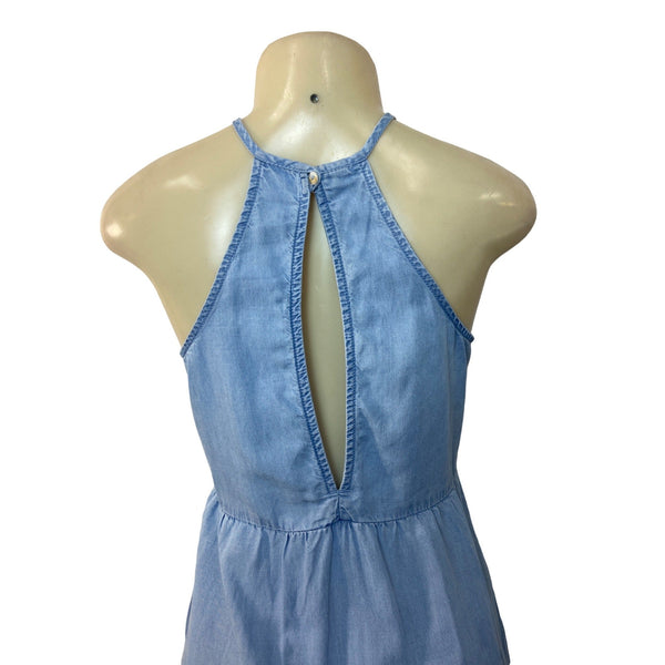 Mango Denim Women's Blue Frill Denim Style Sun Dress Sz XS