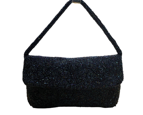 Handmade In France Women’s Blue Beaded With Satin Lining Clutch Purse Size S