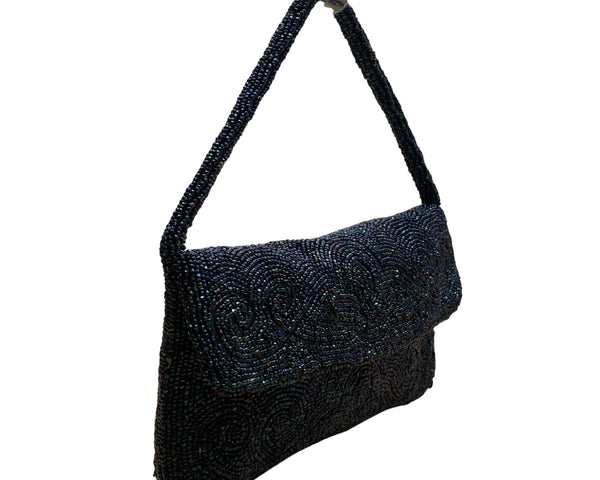 Handmade In France Women’s Blue Beaded With Satin Lining Clutch Purse Size S