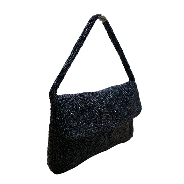 Handmade In France Women’s Blue Beaded With Satin Lining Clutch Purse Size S