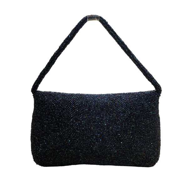 Handmade In France Women’s Blue Beaded With Satin Lining Clutch Purse Size S