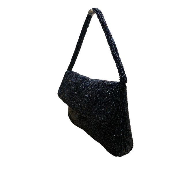 Handmade In France Women’s Blue Beaded With Satin Lining Clutch Purse Size S