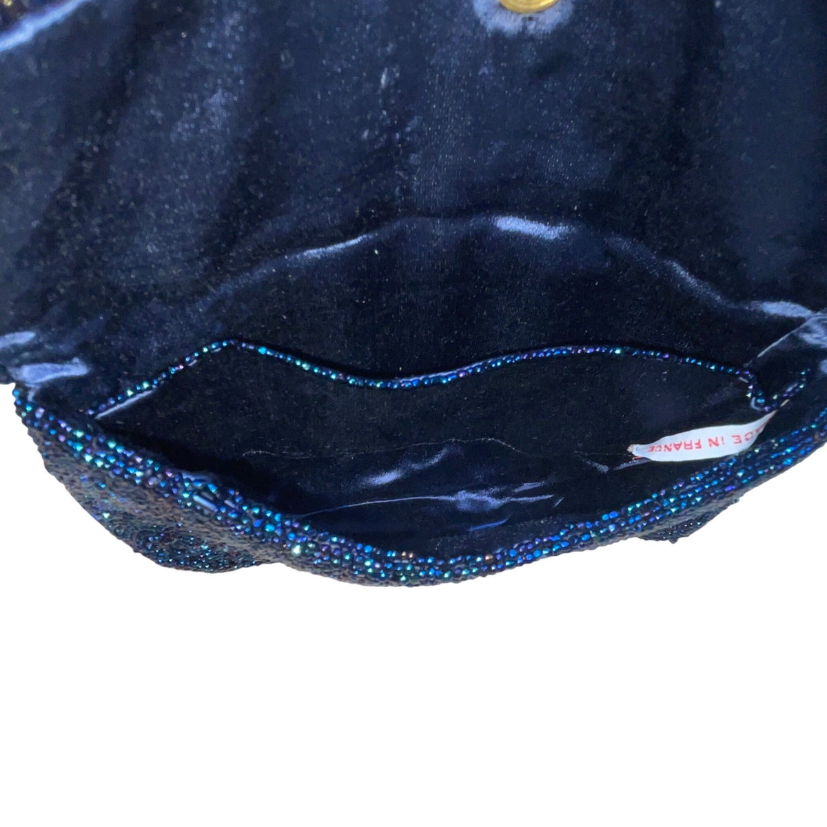 Handmade In France Women’s Blue Beaded With Satin Lining Clutch Purse Size S