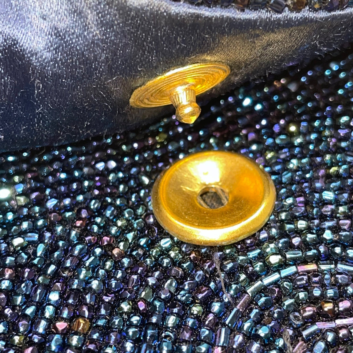 Handmade In France Women’s Blue Beaded With Satin Lining Clutch Purse Size S