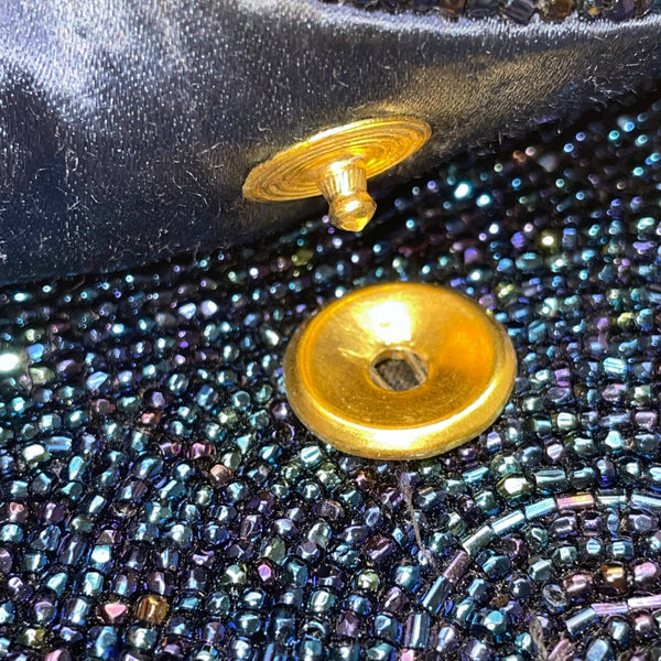 Handmade In France Women’s Blue Beaded With Satin Lining Clutch Purse Size S