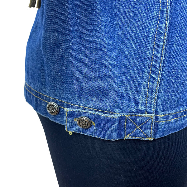Vintage Ultimate Women’s Blue Denim Jacket Suede Collar Beaded Back Sz L