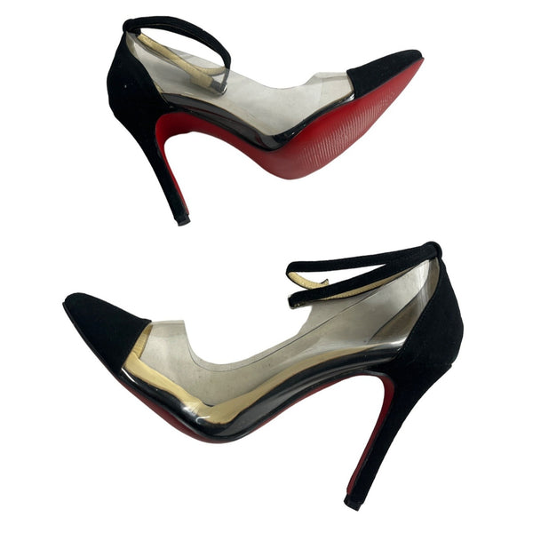 Christian Louboutin Women’s Black And Clear Pointed Toe Ankle Strap Heels Sz 40