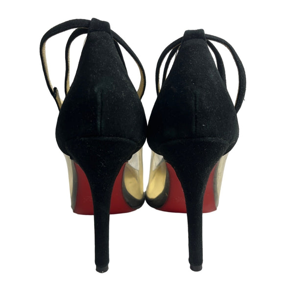 Christian Louboutin Women’s Black And Clear Pointed Toe Ankle Strap Heels Sz 40