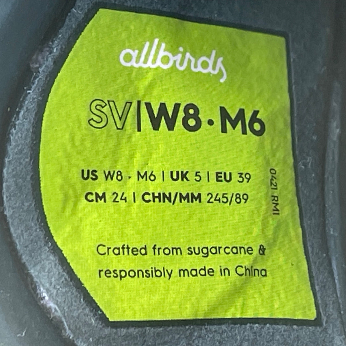 Allbirds Unisex Black Sugarcane EVA Lace-Up Sugar Rovers Sneakers Size W8/M6