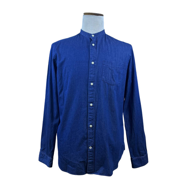 Gap Mens Blue Denim Button Down Shirt Mandarin Collar Lightweight Size L