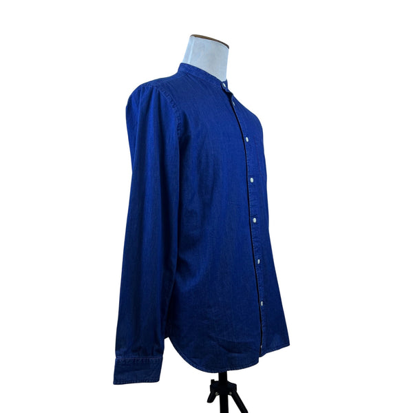 Gap Mens Blue Denim Button Down Shirt Mandarin Collar Lightweight Size L