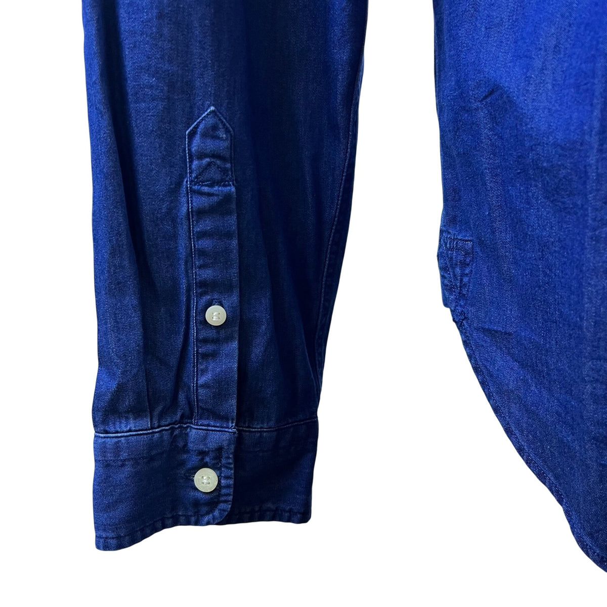 Gap Mens Blue Denim Button Down Shirt Mandarin Collar Lightweight Size L