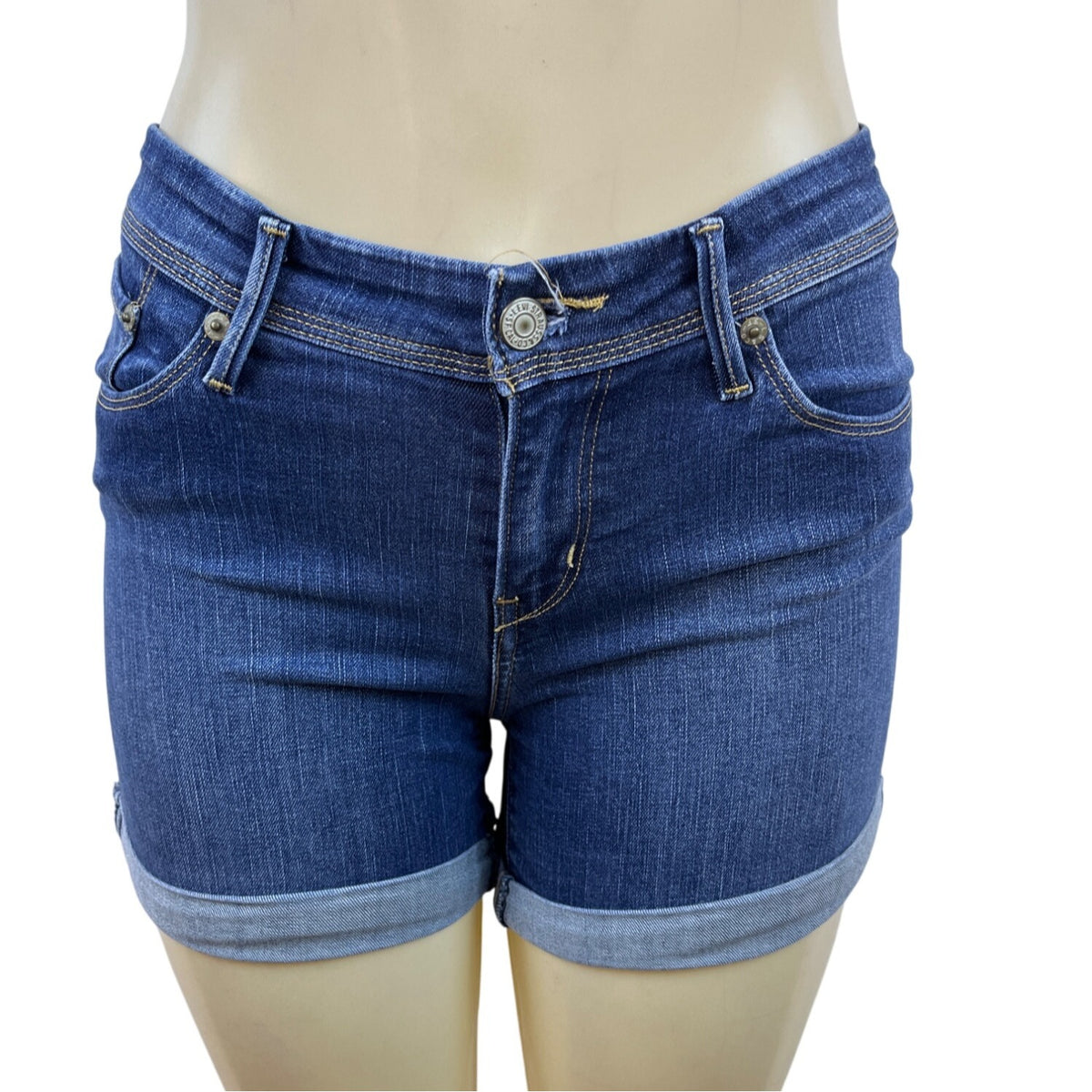 Levis Women's Denim Shorts Rolled Hem Mid Rise Medium Wash Blue Size 2